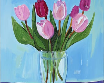 Purple Tulip Bouquet Painting: Modern Floral Art (Digital Download)