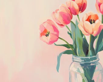 Pink Tulip Bouquet Art Print: Minimalist Floral Wall Decor (Digital Download)