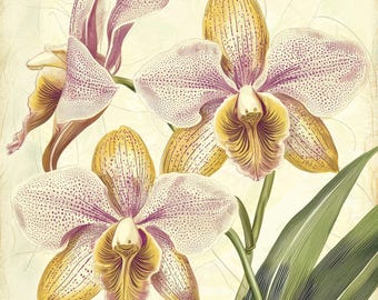 Vintage Botanical Orchid Print | Exotic Flower Digital Art | Orchid Illustration | Instant Download | Printable Art | Digital Art