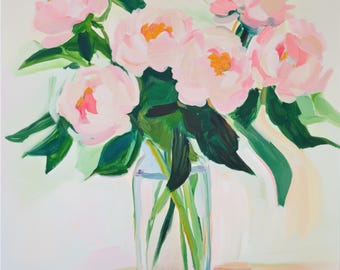 Pink Peonies Painting: Modern Floral Art Print (Digital Download)