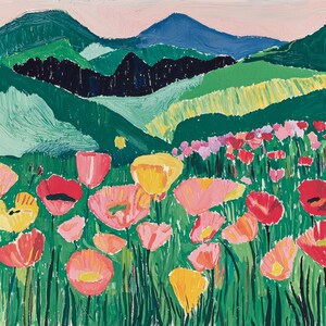 Vibrant Poppy Field Digital Art Print | Colorful Impressionist Wildflower Landscape | Instant Download | Printable Art | Digital Art