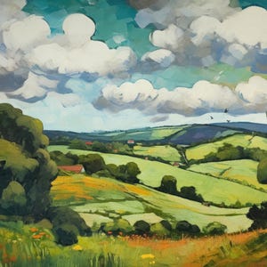 Abstrakte impressionistische Landschaft Kunstdruck | Sanfte Hügel Landschaft Kunst | Wolken Kunstdruck | Sofortdownload | Druckbare Kunst | Digitale Kunst