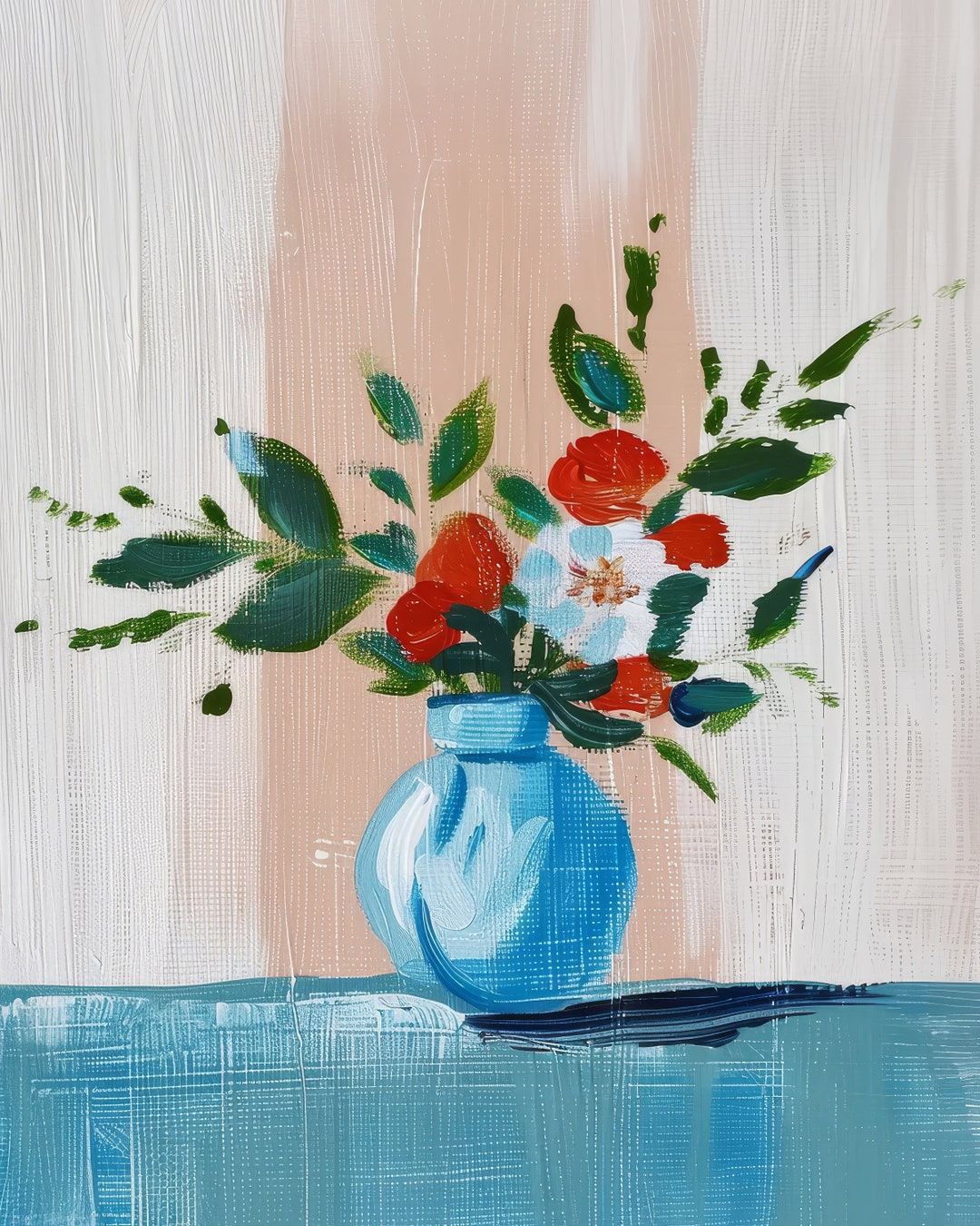 Flowers in a Little Blue Vase | Floral Illustration | Floral Art Print ...