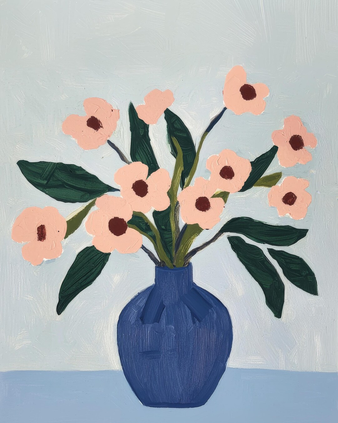 Pink Flowers in Blue Vase Art Print: Floral Still Life (instant ...