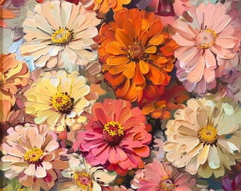 Acrylic Painting of Zinnias | Zinnias Art Print | Zinnias Painting | Zinnias Wall Art | Pink Zinnias | Instant Download | Printable Art