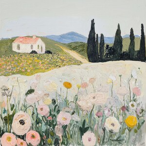 Romantic Floral Landscape Print | Impressionist Cottage Art | Poppy Fields | Vintage Art | Instant Download | Printable Art | Digital Art