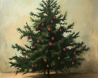Vintage Christmas Tree Art Print: Retro Holiday Decor (Digital Art)