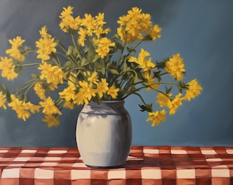 Vintage Yellow Flowers Art Print: Cottagecore Kitchen Still Life (Instant Download)