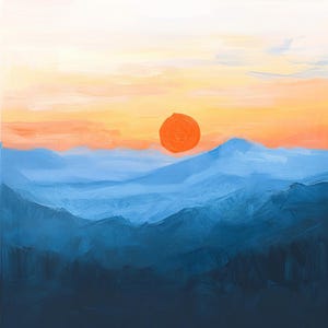 Sunset Mountain Landscape Painting | Bold Modern Sunset Art Print | Calm Wall Decor | Instant Download | Printable Art | Digital Art