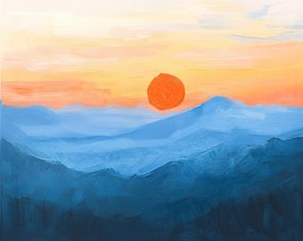 Modern Sunset Mountain Landscape Art Print (Digital Download)