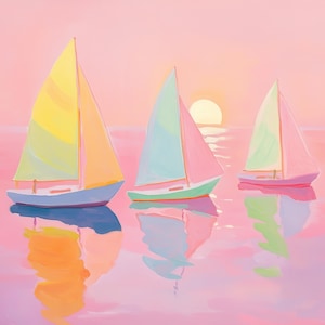 Pastel Sailboat Sunset Digital Art Print | Coastal Wall Art for Beach House Decor | Digital Download | Instant Download | Printable Art