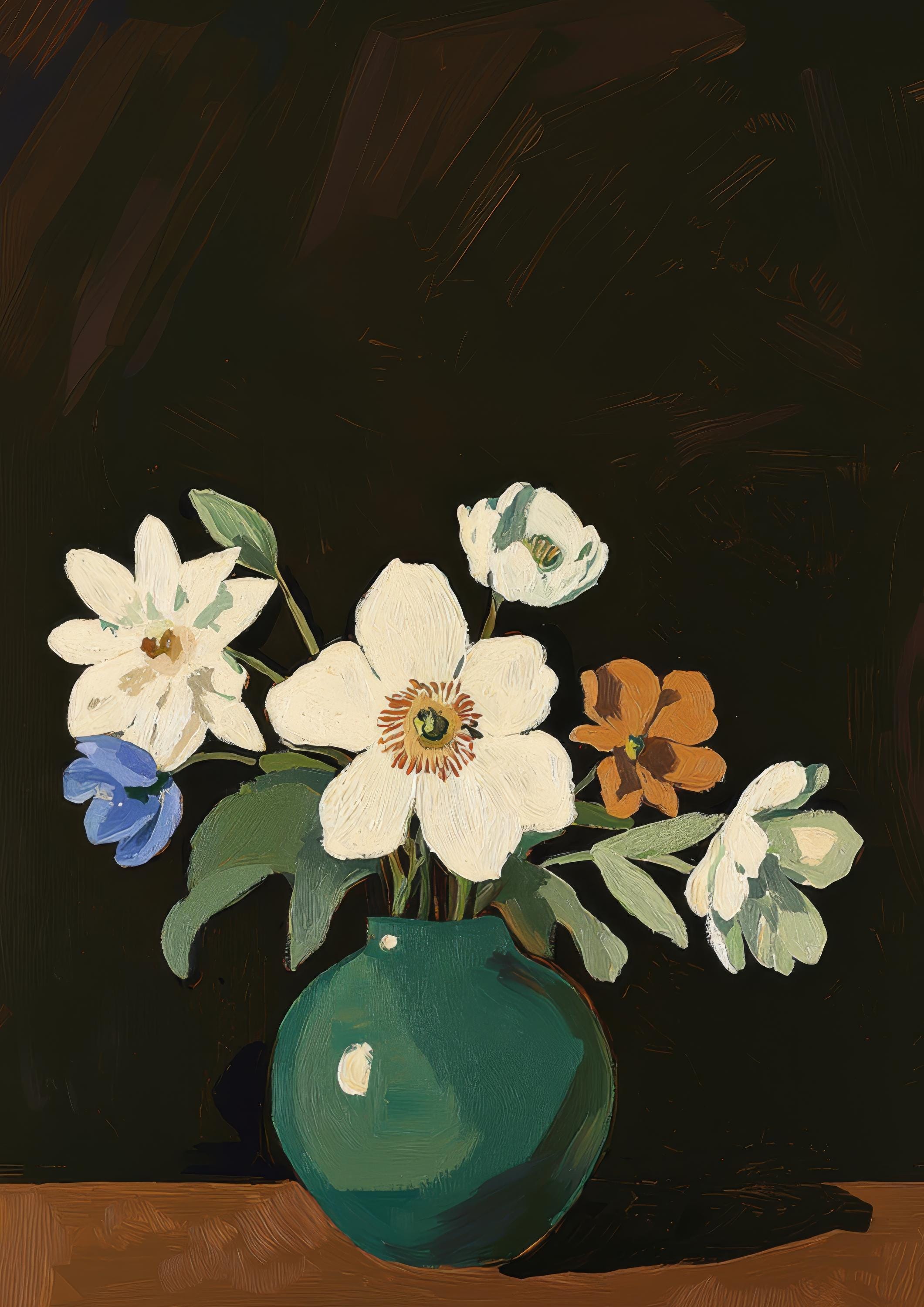 Vintage Floral Vase Art Print: Moody Botanical Still Life (digital ...