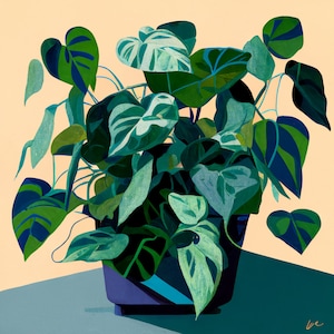 Abstract Pothos Art Print | Abstract Botanical Artwork | House Plant Wall Art | Pothos Plant Painting | Instant Download | Printable Art
