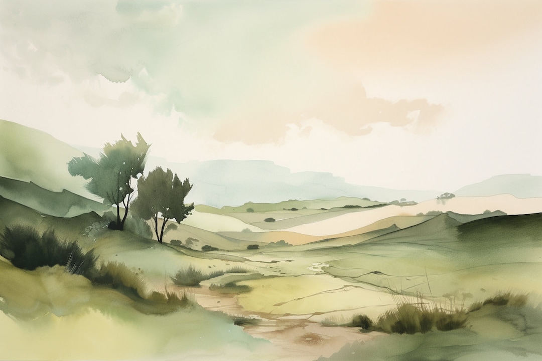 Watercolor Landscape Art Print Watercolor Art Print Countryside