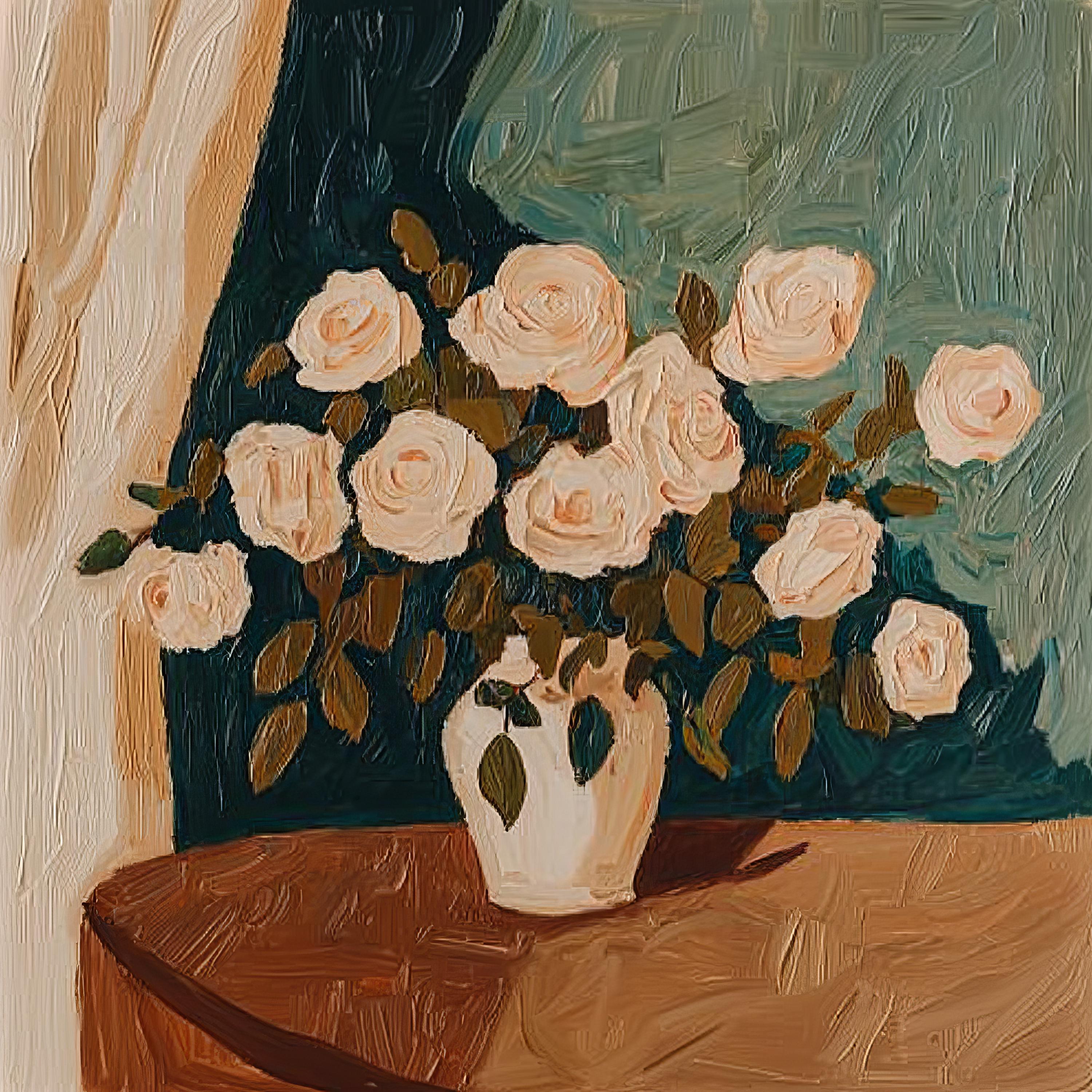 Vintage Roses Still Life Art Print: Moody Floral Painting (digital ...