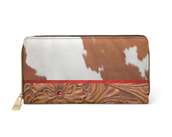 Damesportemonnee van rundleer | Western-portemonnee met ritssluiting