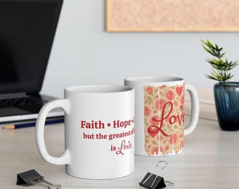 Faith Hope Love-mok | Christelijk bloemen liefdescadeau