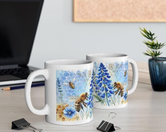 Blauwe mok wilde bij | Honingbijcadeau (11oz)