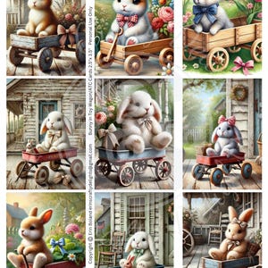 Cartes Pâques/ATC Lapin in Toy Wagon, 2,5 x 3,5 pouces chacune