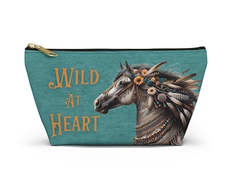 Wild at Heart Horse Makeup Bag | Boho Western Cosmetic Pouch | Rustic Cowgirl Gift for Her