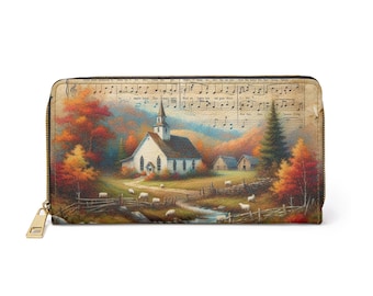 Portemonnee met landelijke kerk | Portemonnee herfstpastoraal landschap