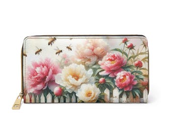 Portemonnee met bijenpioen | Portemonnee bloementuin