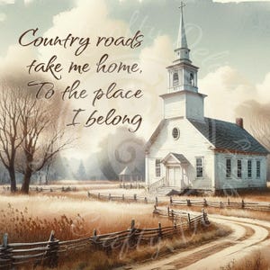 Country Roads Church Square 8x8" stampabile