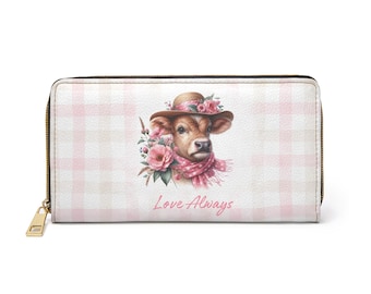 Love Always Cow-portemonnee | Roze koe portemonnee met rits