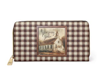Amazing Grace-portemonnee | Vintage bruine portemonnee met gingham-ruit