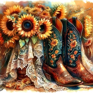 1H Cowboy Boots & Sunflowers 8&quot;x10&quot;, Downloadable Printable