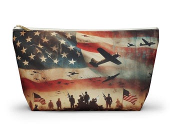 Memorial Day Makeup Bag | Patriotic American Flag Pouch | Military Tribute Gift