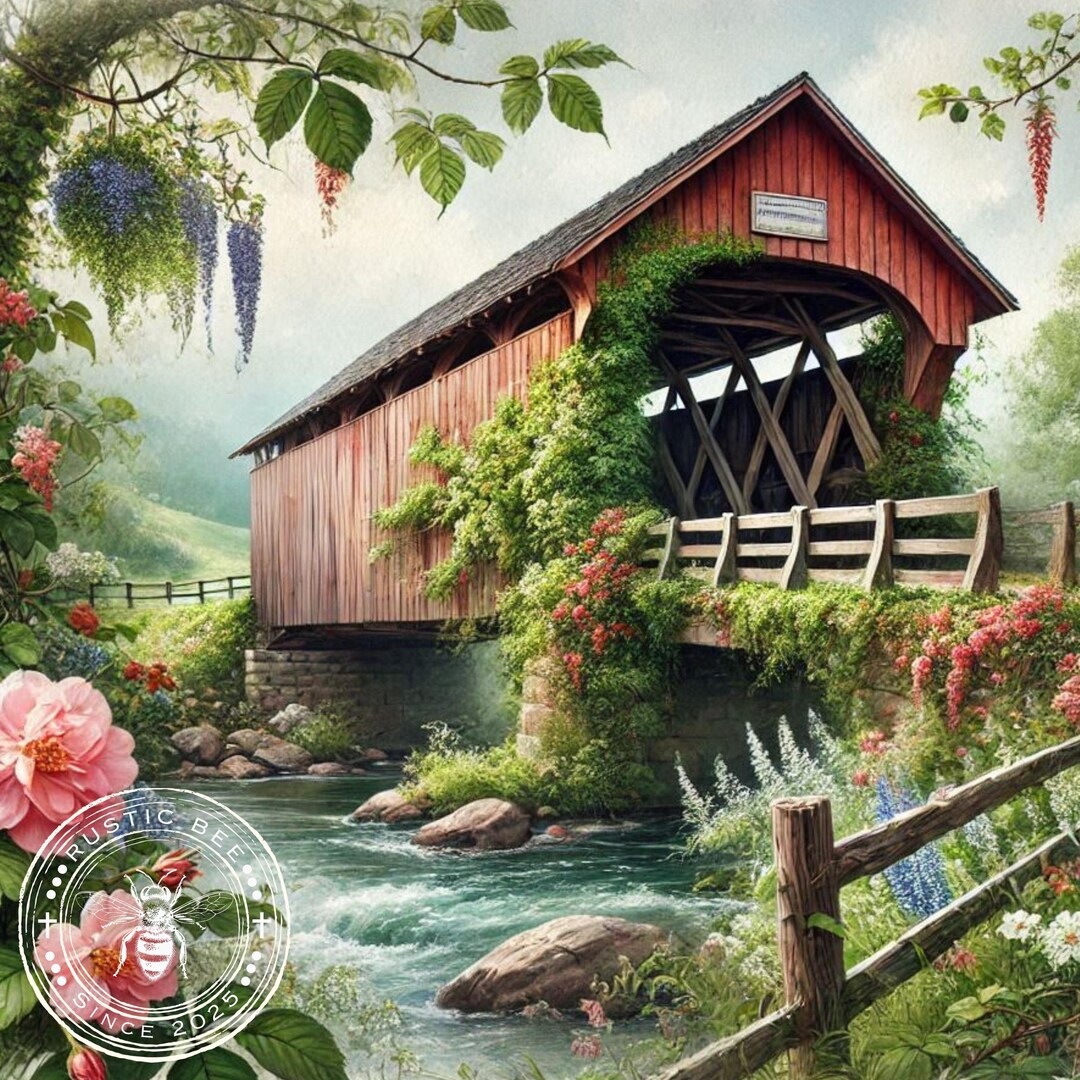 Springtime Forest Bridge 8sq Springtime Covered Bridge 8.5x8.5