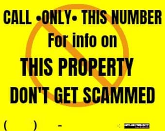 No Fraud, Vacant House Sign Printable Property Scam Prevention Stop Fake Rental and Sale Scams Real Estate Safety