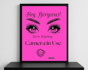 Pink Camera Warning Sign, Security Printable (Digital Download)