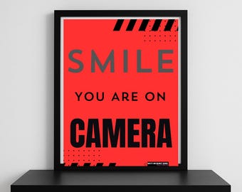 Smile You Are on Camera Digital Warning Sign, Modern Yellow