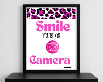 Smile You're On Camera Sign - Hot Pink Leopard Print (Digital Download)