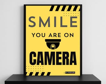 Smile You Are on Camera Digital Warning Sign, Modern Yellow