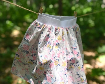 Girls' Pink Flower Print Soft Wide Elastic Waist Cotton Skirt