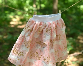 Girls' Pink Unicorn Print Soft Wide Elastic Waist Cotton Skirt