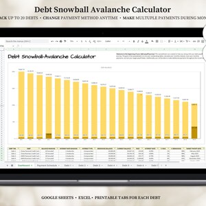 Debt Snowball Spreadsheet, Snowball Method, Debt Avalanche, Debt Payoff Tracker Excel Google Sheets, Debt Payoff Chart, Debt Spreadsheet