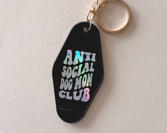 Anti Social Dog Mom Club Motel Retro Keychain | Dog Themed | Dog Gift | Dog Accessories | Trendy Key Chain | Gifts for Her | Car Accessories
