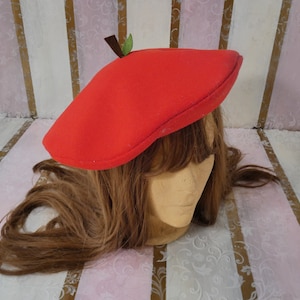 Apple Beret-Red Beret-Fruit Beret-Tam-French Beret-Beret Hat-Wool Beret-Fall Fashion-Gifts For Her-Slouchy Beret--Women&#39;s Gift-Knit Hat