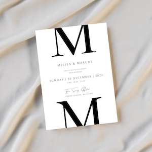 Minimalist Wedding Invitation Template | Editable Canva Digital Download | Modern Black and White DIY Invite | Instant Download