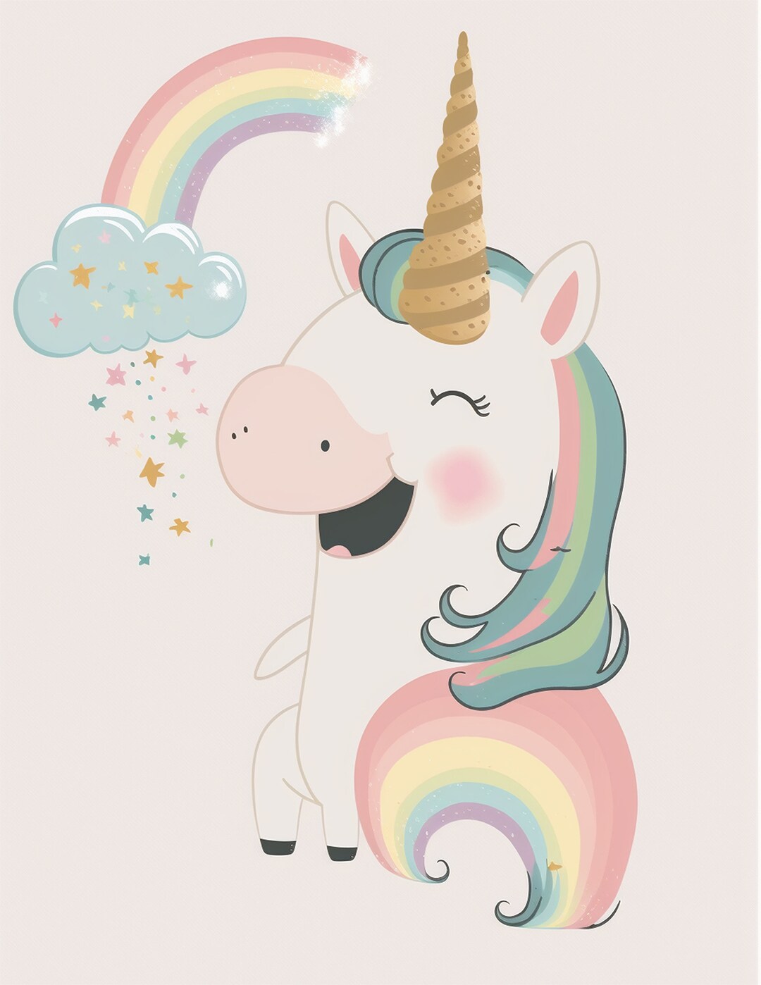 Digitally Created Pastel Unicorn Print., Digital Print, Instant Download, Printable Art, Wall ...