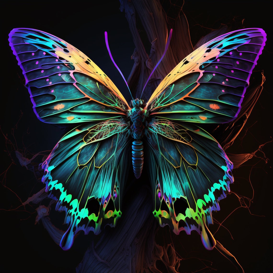 Neon Butterfly Print Women's Hoodie