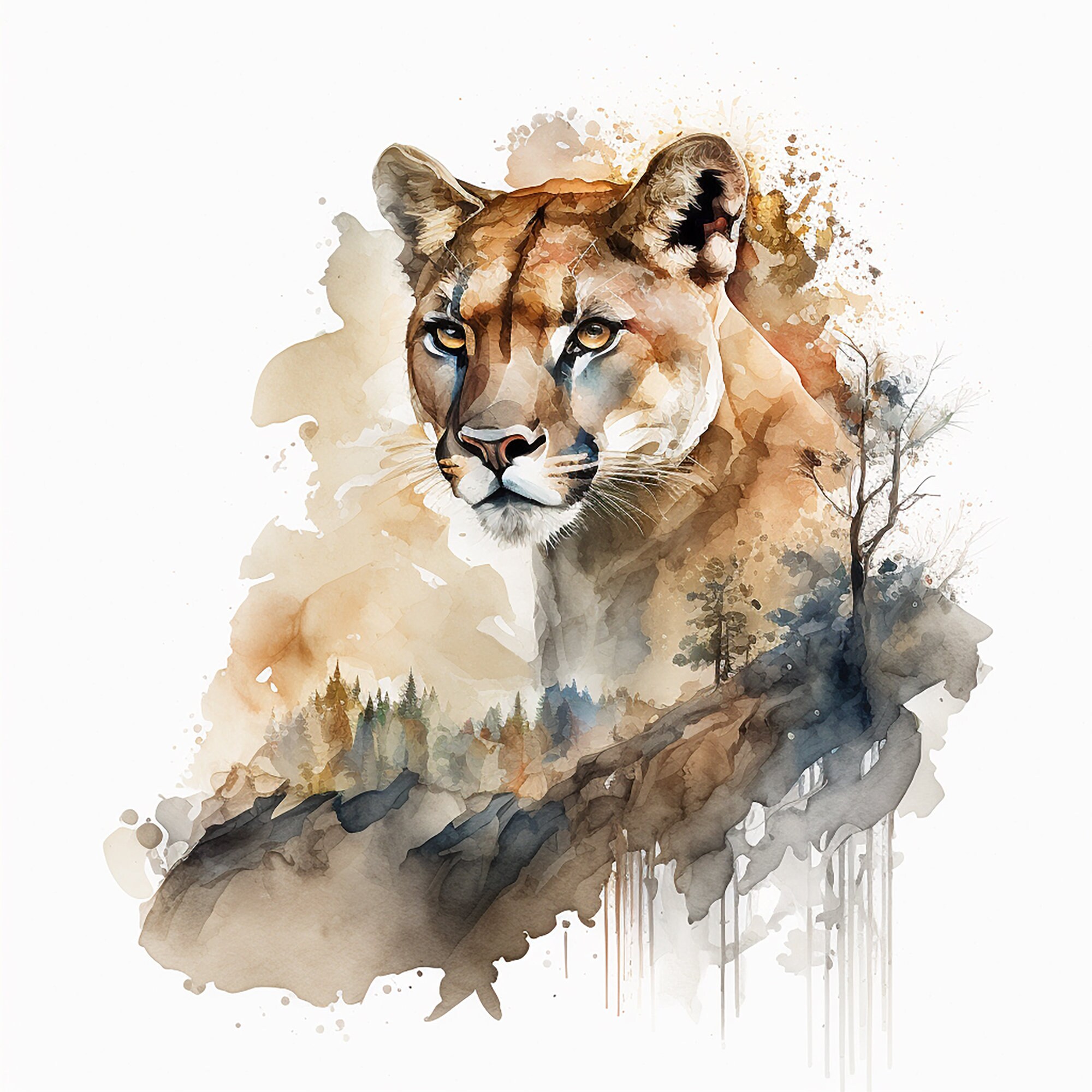 Mountain Lion Digital Watercolor Prints - Etsy