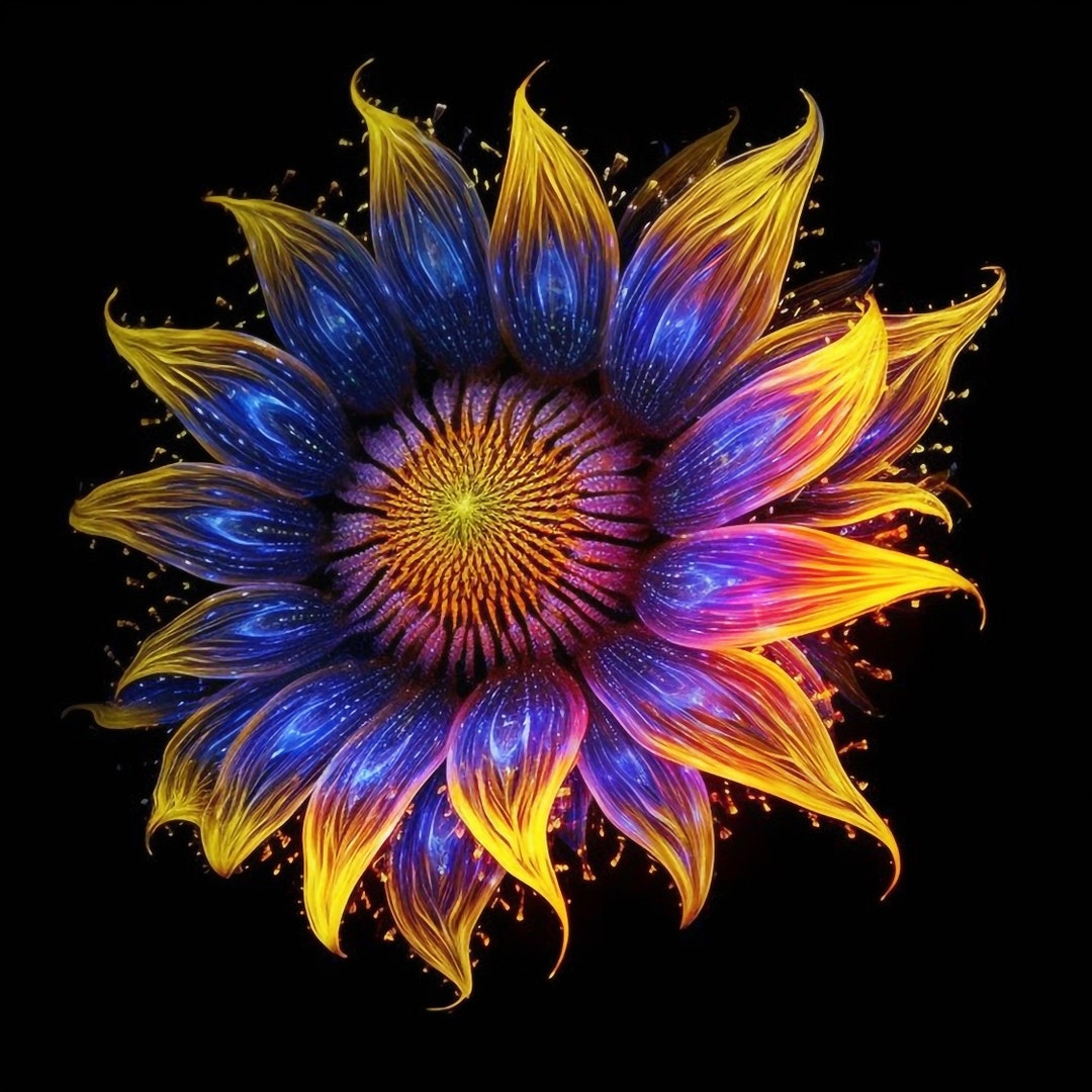 Digitally Created Neon Sunflower Print., Digital Print, Instant