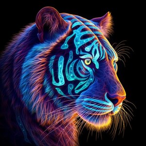 Digitally Created Neon Tiger Print., Digital Print, Instant Download, Printable Art, Wall Decor ...