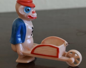 Runner da tavolo a forma di scimmia con carriola, giocattolo vintage, nostalgia anni '60, ricordo d'infanzia, RDT