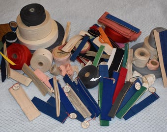 Large collection of old ribbons, seam tape, from the 1930s onwards, ribbon weaving mill Kühn Pulsnitz, vintage, historical, crafting, sewing